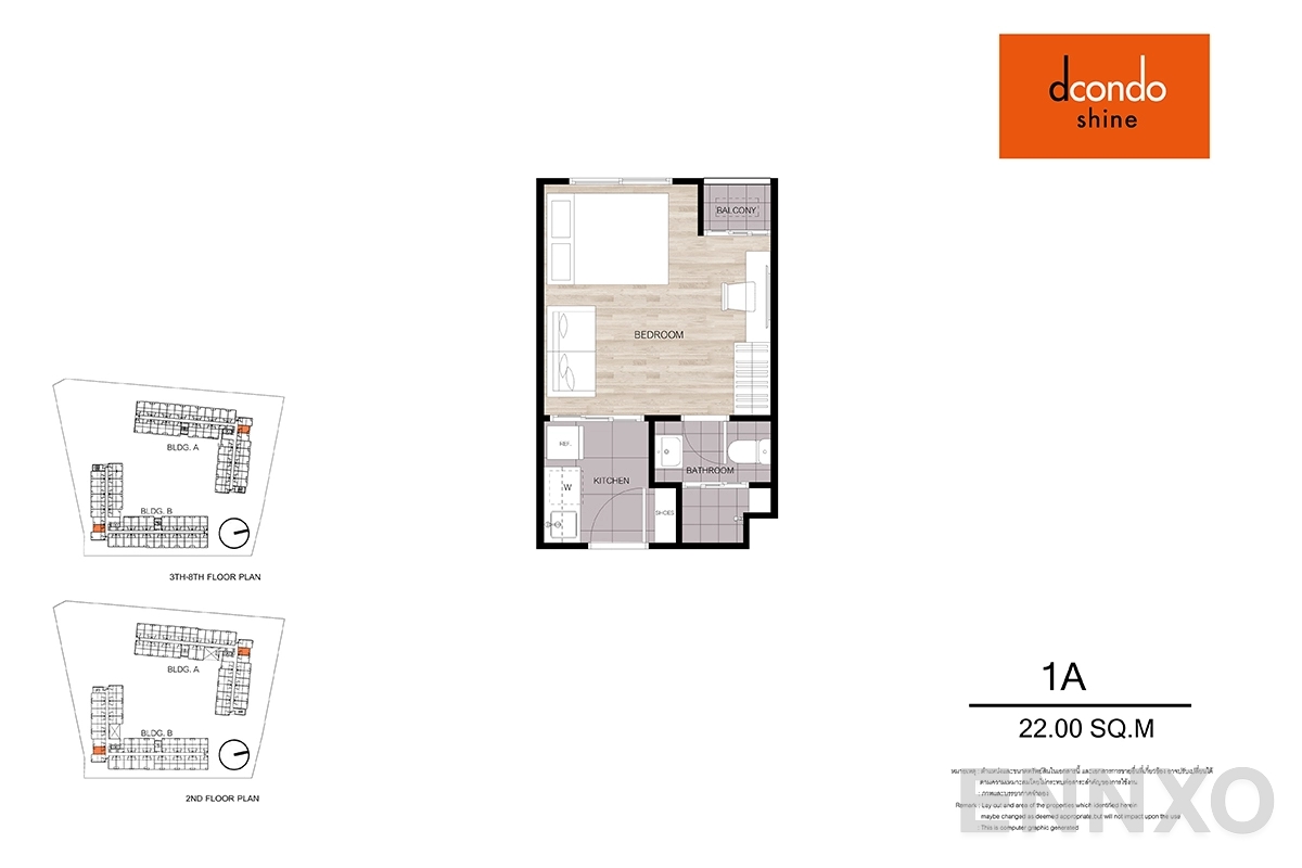 รูปแปลนห้อง 1A ของโครงการ ดีคอนโด ชายน์ รังสิต