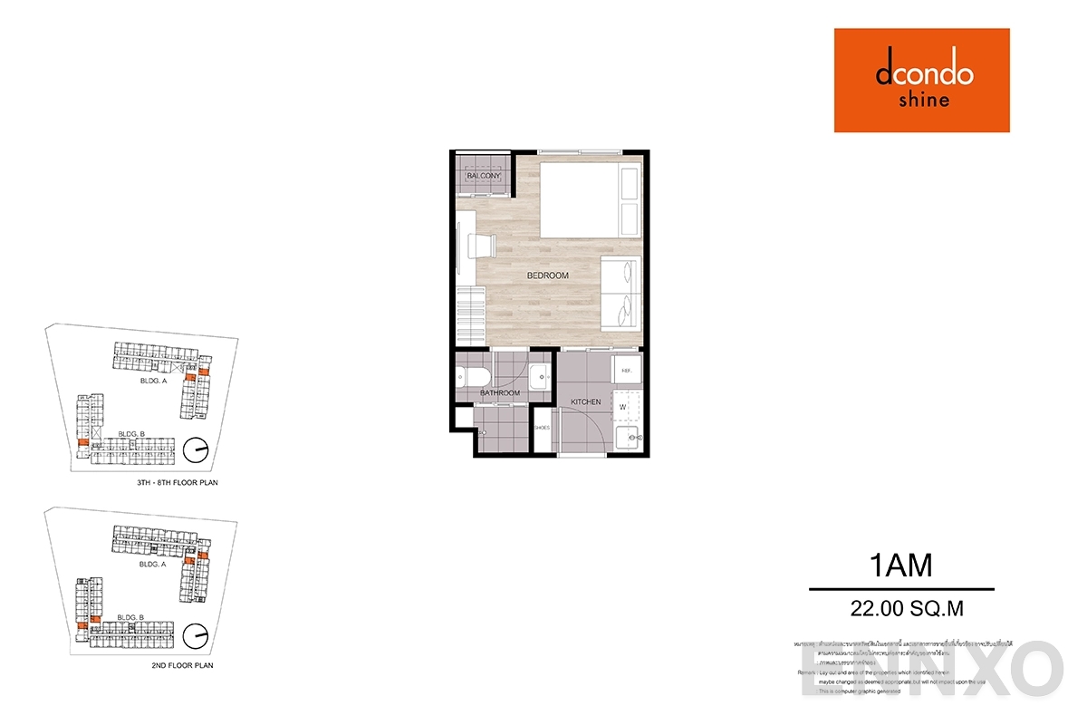 รูปแปลนห้อง 1AM ของโครงการ ดีคอนโด ชายน์ รังสิต