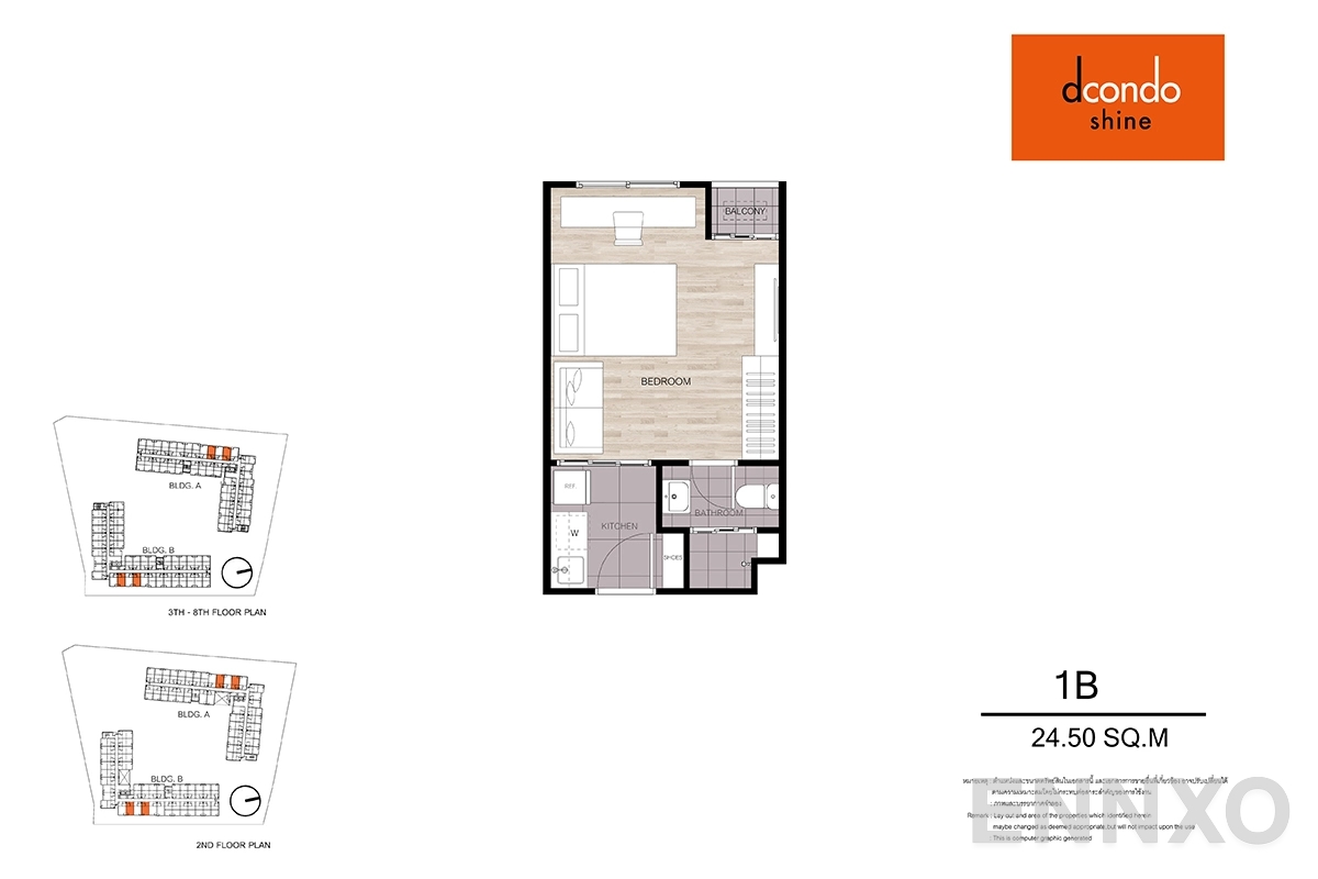 รูปแปลนห้อง 1B ของโครงการ ดีคอนโด ชายน์ รังสิต