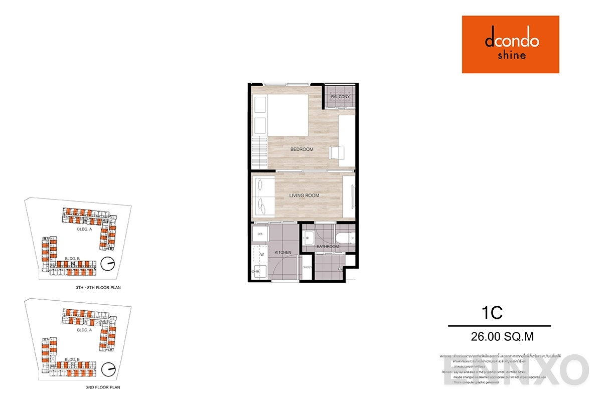รูปแปลนห้อง 1C ของโครงการ ดีคอนโด ชายน์ รังสิต