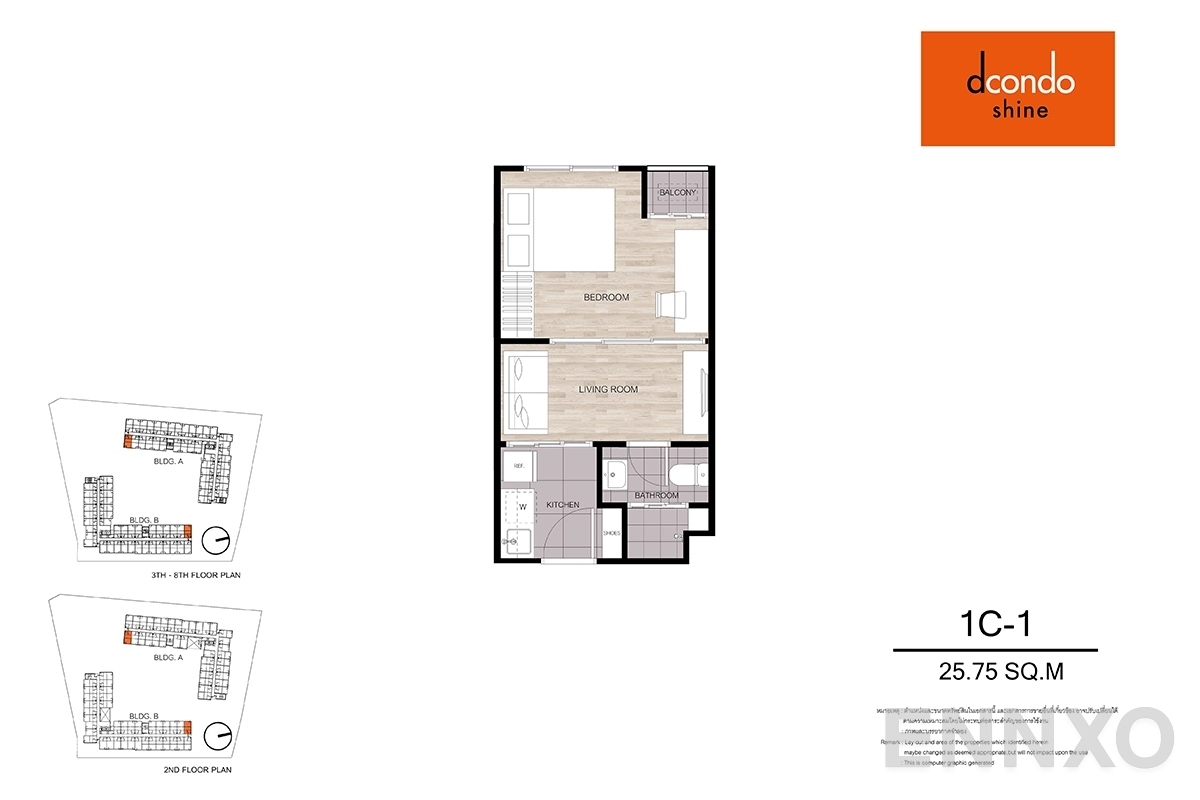 รูปแปลนห้อง 1C-1 ของโครงการ ดีคอนโด ชายน์ รังสิต