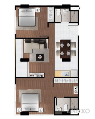 รูปแปลนห้อง 2 Bedroom ของโครงการ ดีคอนโด สุขุมวิท 109