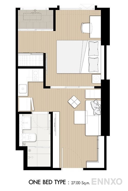 รูปแปลนห้อง 1 BEDROOM TYPE B ของโครงการ เดนิม จตุจักร