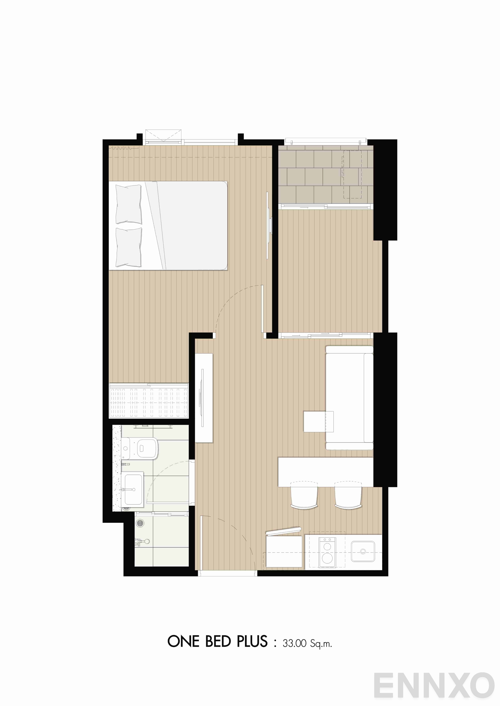 รูปแปลนห้อง 1 BEDROOM PLUS ของโครงการ เดนิม จตุจักร