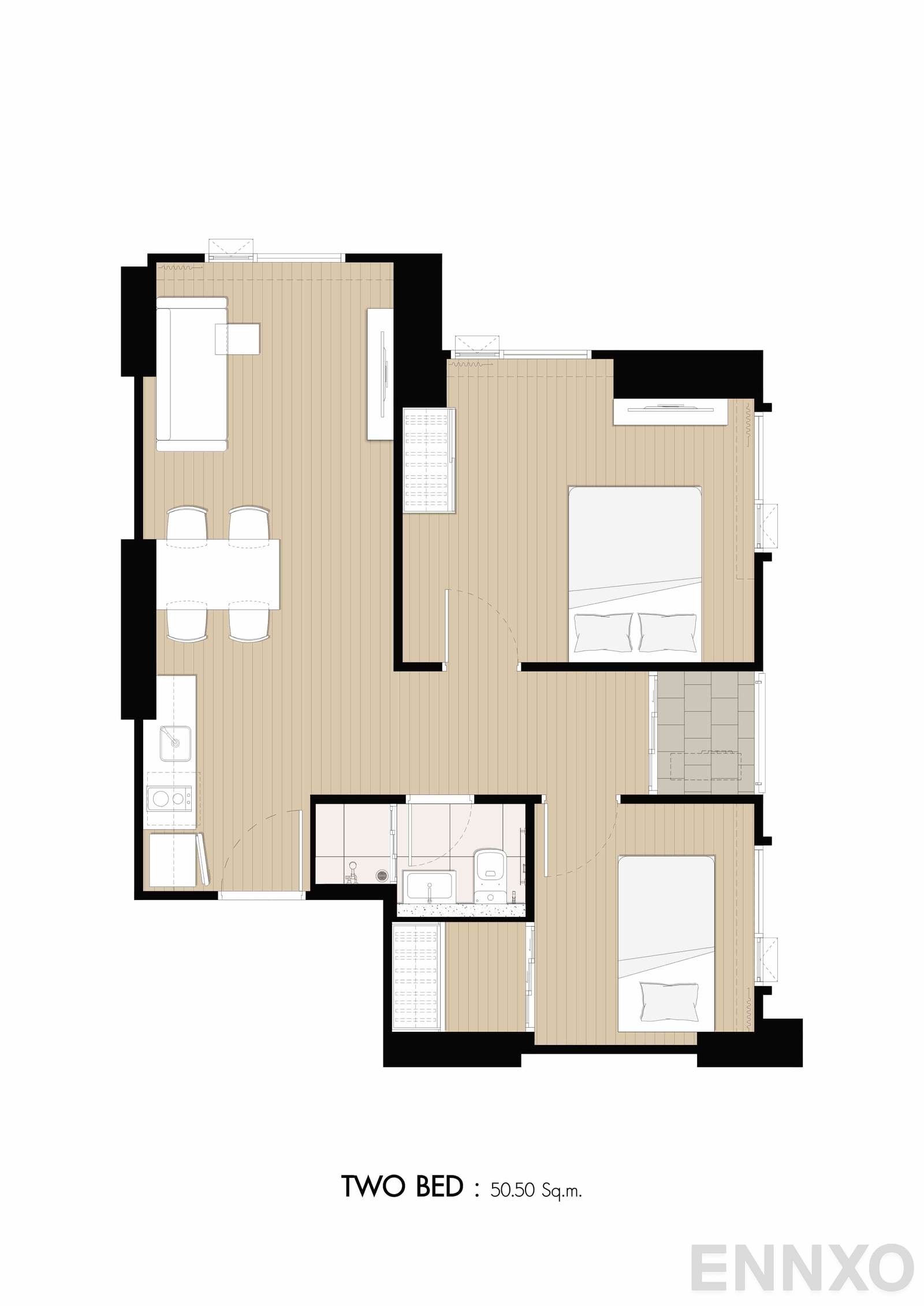 รูปแปลนห้อง 2 BEDROOM ของโครงการ เดนิม จตุจักร