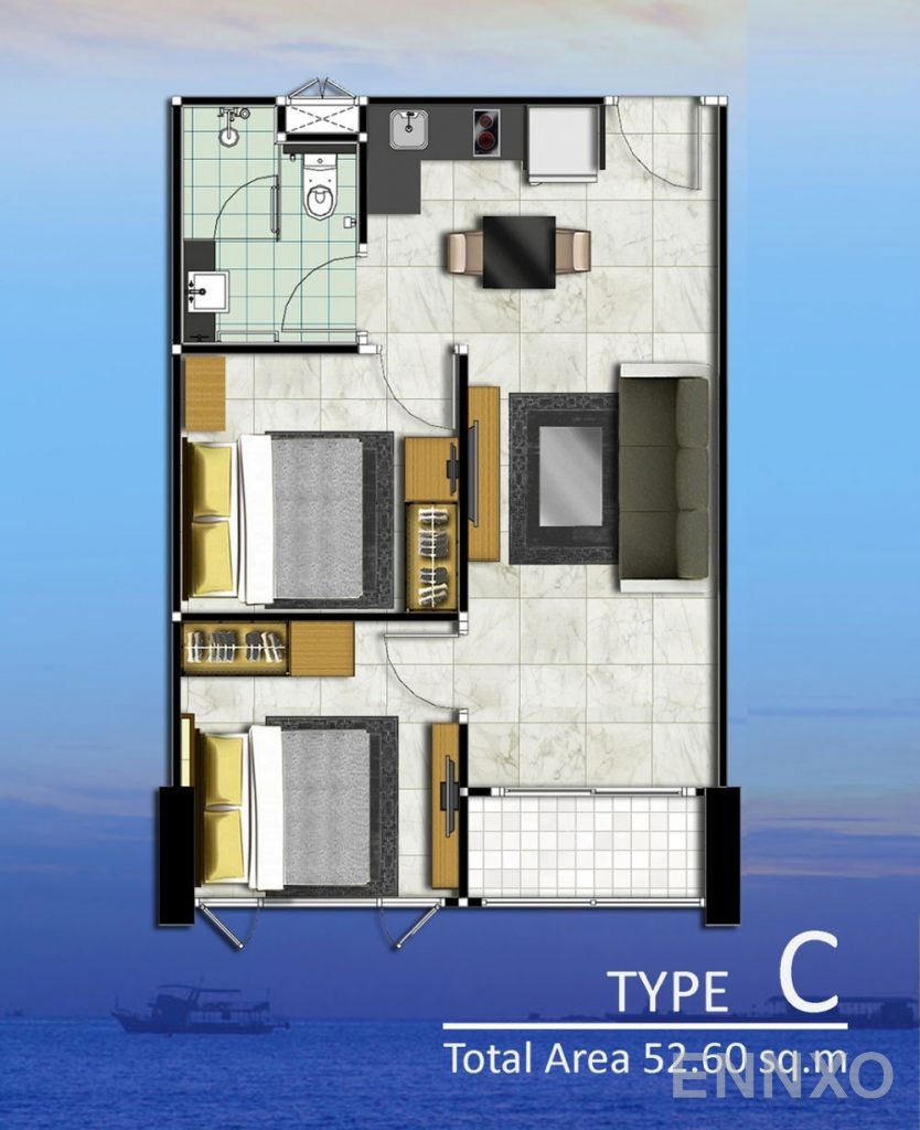 รูปแปลนห้อง Type C ของโครงการ ดุสิต แกรนด์ คอนโด วิว