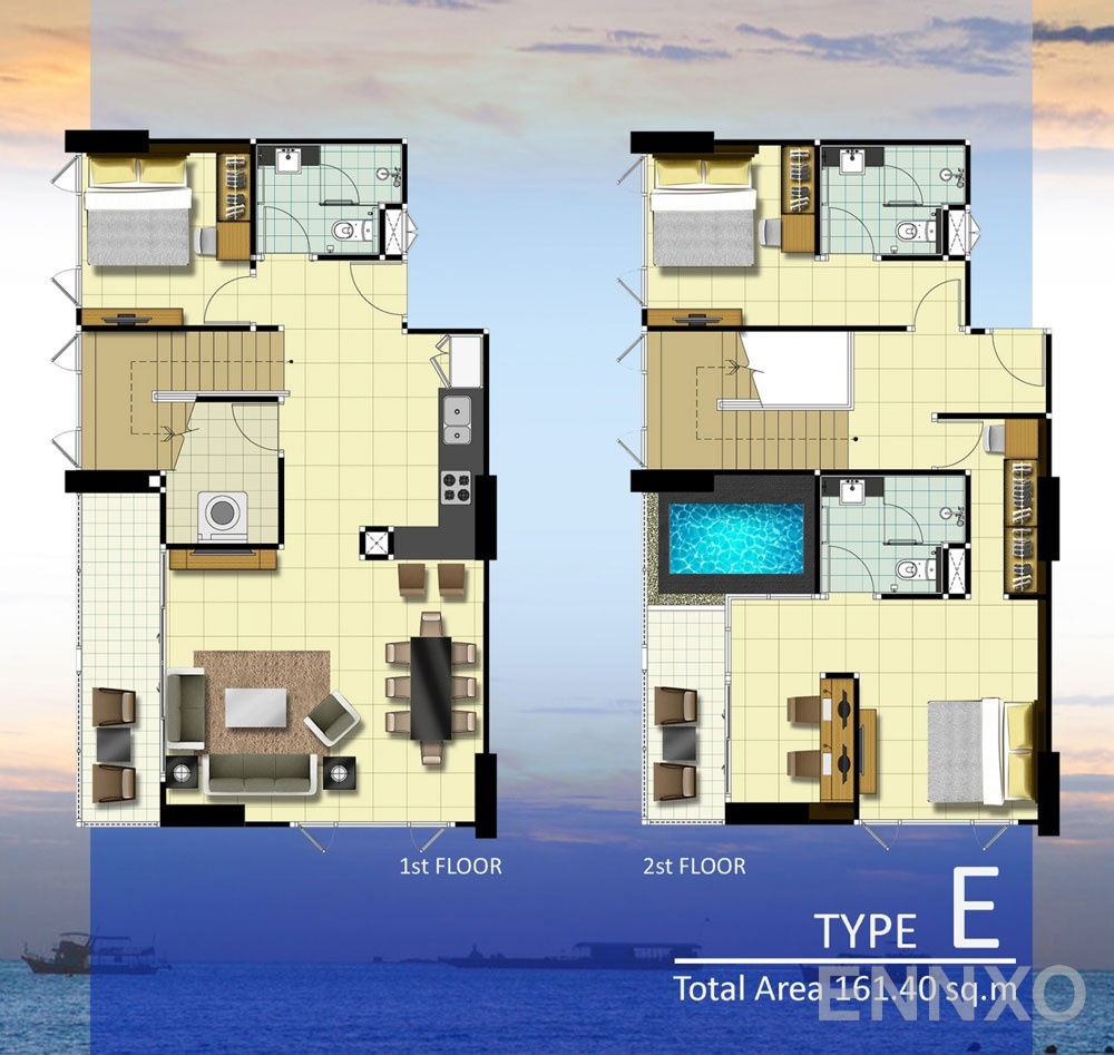 รูปแปลนห้อง Type E ของโครงการ ดุสิต แกรนด์ คอนโด วิว