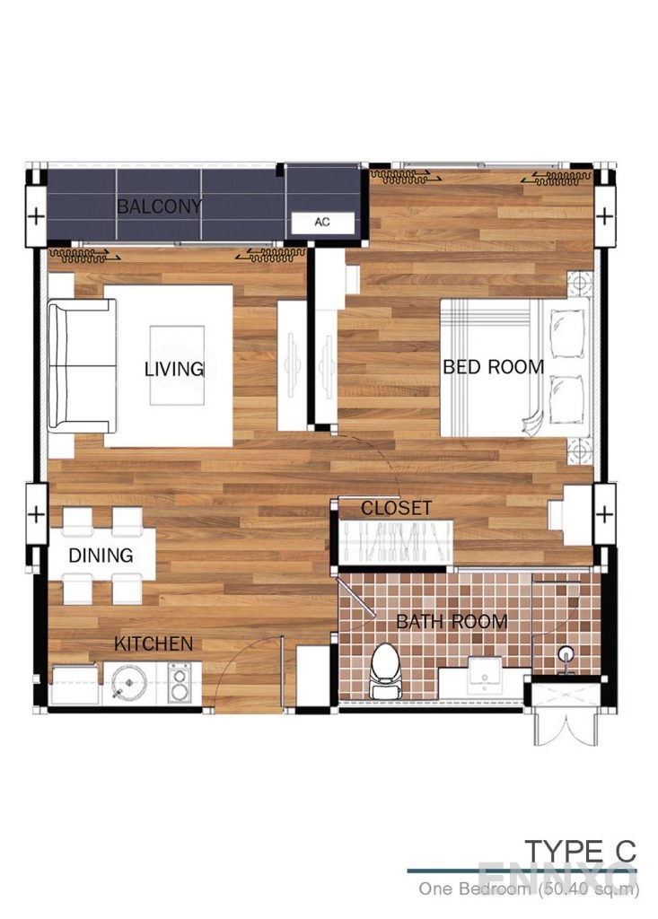รูปแปลนห้อง Type C ของโครงการ ดุสิต แกรนด์ ปาร์ค