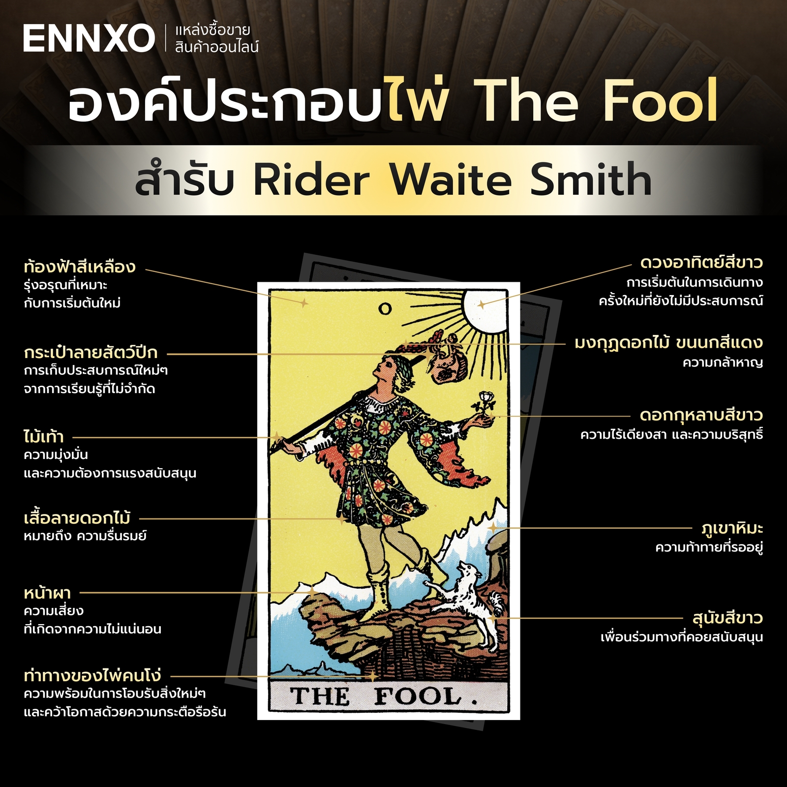 องค์ประกอบความหมายในไพ่ The Fool สำรับ Rider Waite Smith