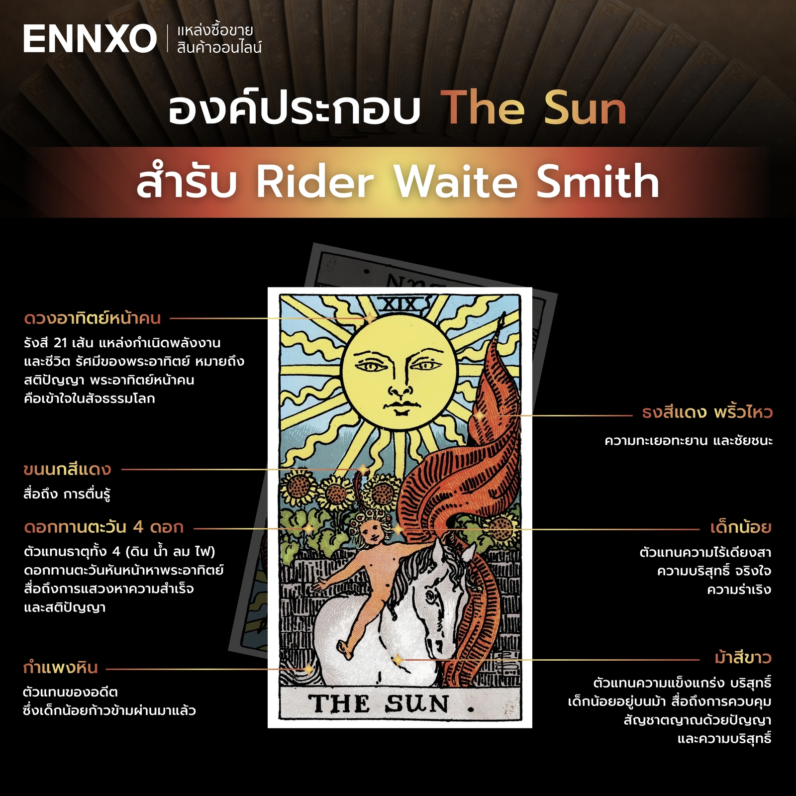 องค์ประกอบพร้อมความหมายในภาพไพ่ The Sun
