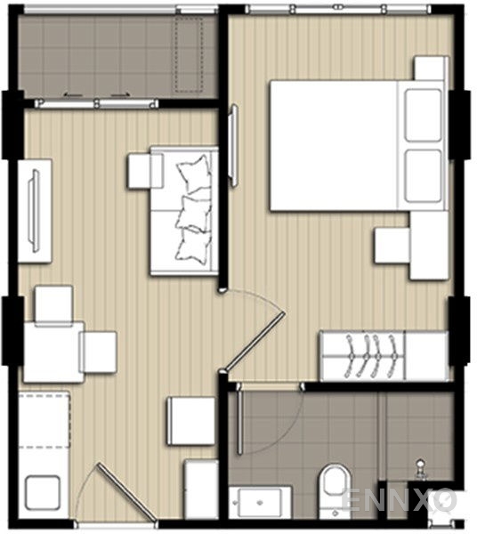 รูปแปลนห้อง 1 Bedrooms ของโครงการ เอลลิโอ คอนโด