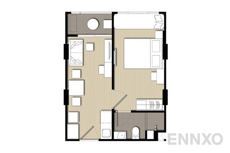 รูปแปลนห้อง 1 Bedroom ของโครงการ Elio Del Ray