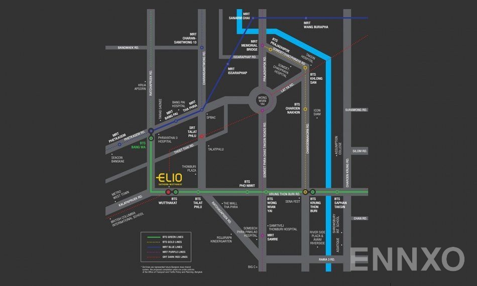 ภาพแผนที่แสดงที่ตั้งโครงการ Elio Sathorn - Wutthakat
(เอลลิโอ สาทร - วุฒากาศ) และสถานที่โดยรอบ