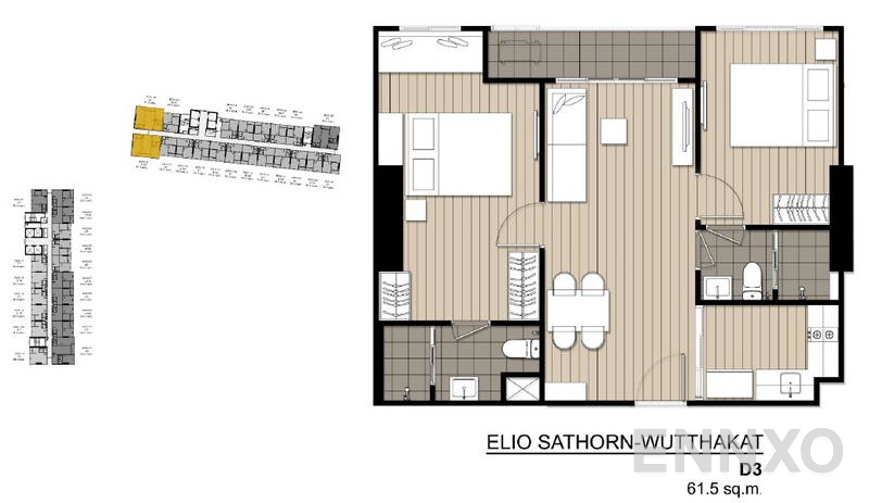 รูปแปลนห้อง 2 Bedroom ของโครงการ เอลลิโอ สาทร - วุฒากาศ