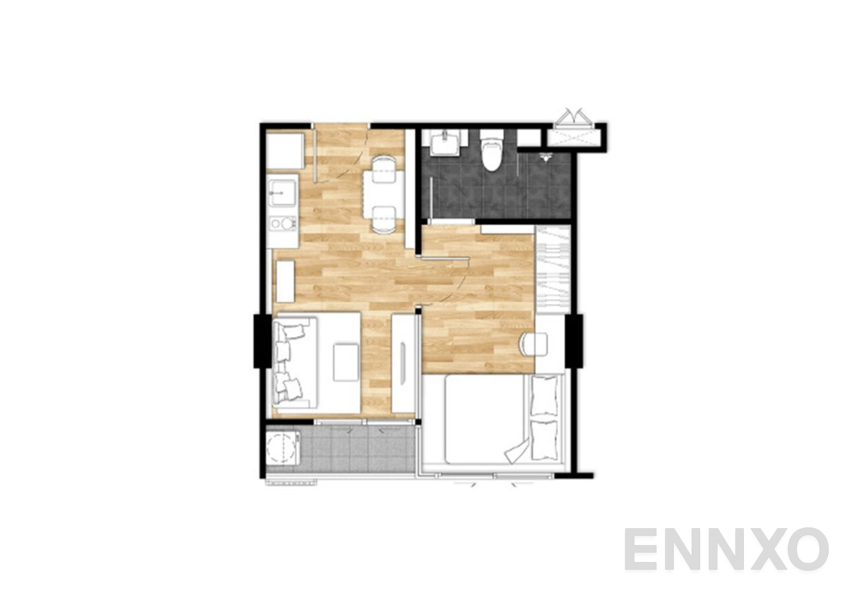 รูปแปลนห้อง 1 Bedroom ของโครงการ Elite Salaya