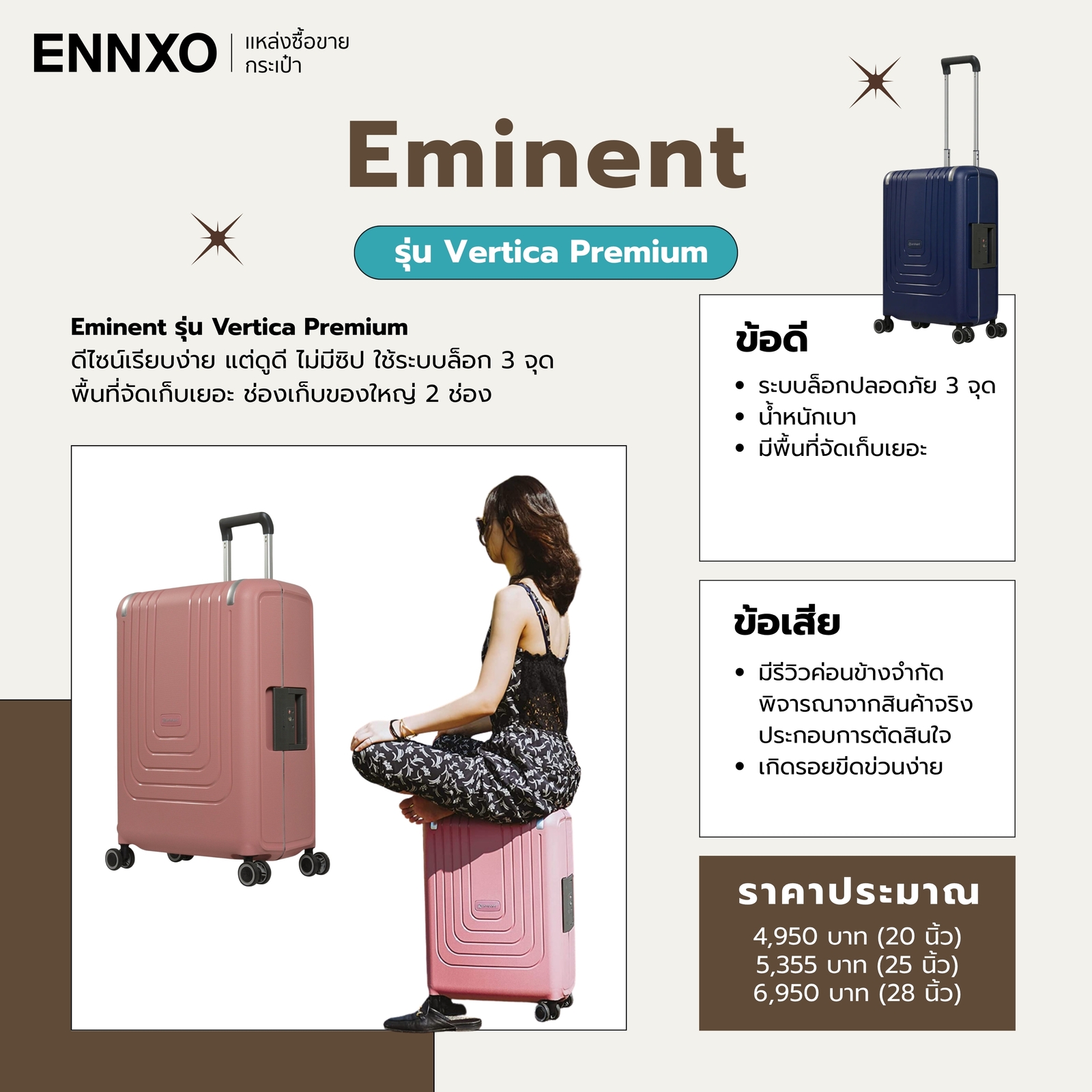 รายละเอียดกระเป๋าเดินทาง Eminent รุ่น Vertica Premium