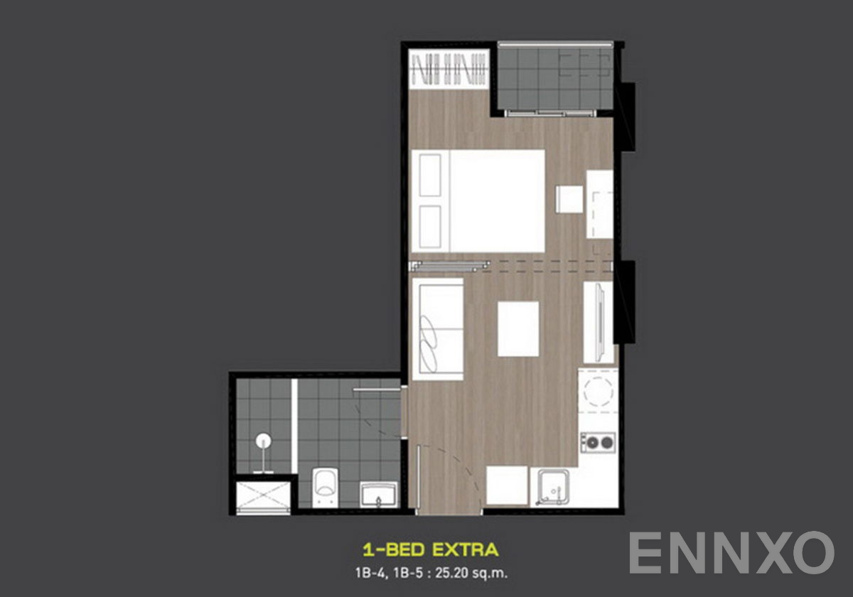 รูปแปลนห้อง 1 Bedroom Extra ของโครงการ เอพพิโซด พหล-สะพานใหม่