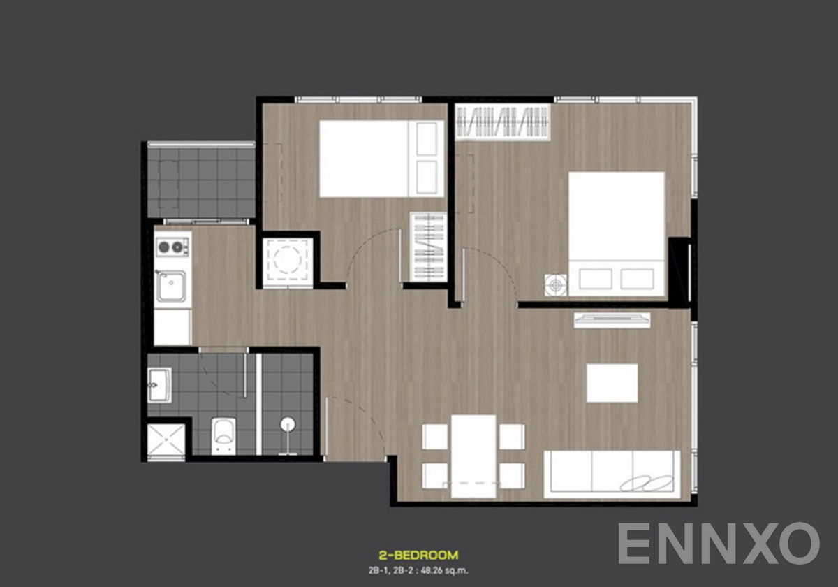 รูปแปลนห้อง 2 Bedroom ของโครงการ เอพพิโซด พหล-สะพานใหม่