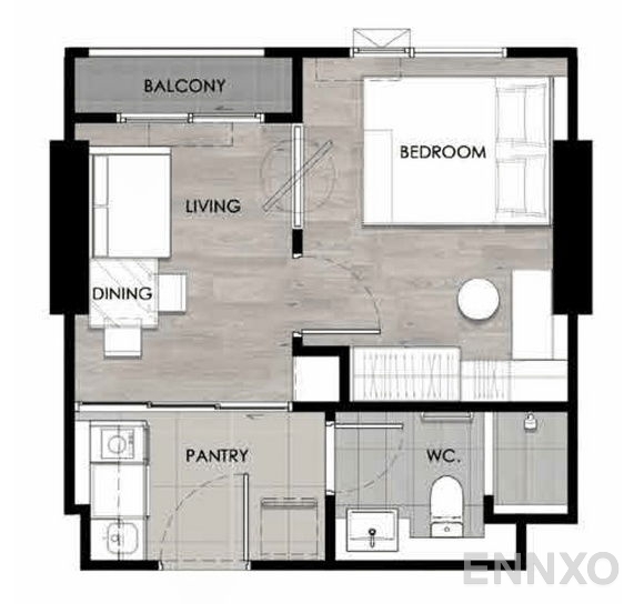 รูปแปลนห้อง 1 Bedroom TYPE A ของโครงการ เอสเซ็นท์ โคราช