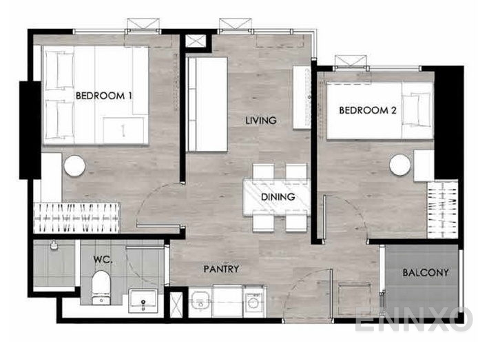 รูปแปลนห้อง 1 Bedroom TYPE D ของโครงการ เอสเซ็นท์ โคราช