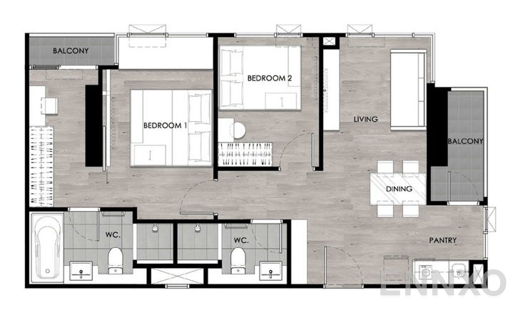รูปแปลนห้อง 1 Bedroom TYPE F ของโครงการ เอสเซ็นท์ โคราช