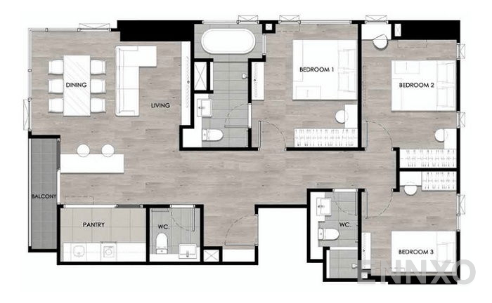 รูปแปลนห้อง 1 Bedroom TYPE E ของโครงการ เอสเซ็นท์ โคราช