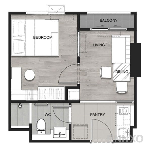 รูปแปลนห้อง 1 Bedroom TYPE A ของโครงการ Escent Rayong 2