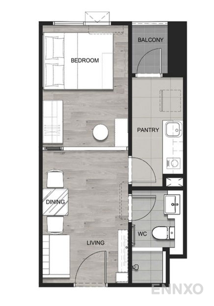 รูปแปลนห้อง 1 Bedroom TYPE B ของโครงการ Escent Rayong 2