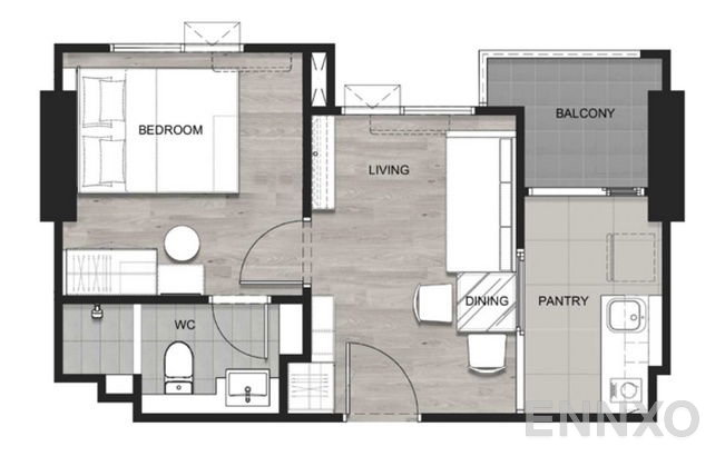 รูปแปลนห้อง 1 Bedroom TYPE C ของโครงการ Escent Rayong 2