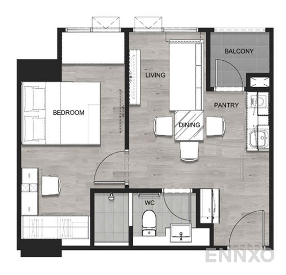 รูปแปลนห้อง 1 Bedroom TYPE D ของโครงการ Escent Rayong 2