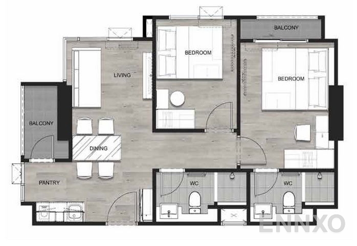 รูปแปลนห้อง 1 Bedroom TYPE E ของโครงการ Escent Rayong 2