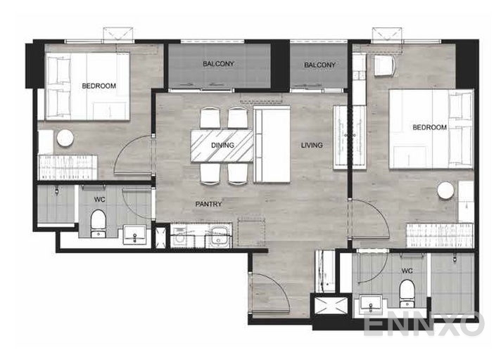 รูปแปลนห้อง 1 Bedroom TYPE F ของโครงการ Escent Rayong 2