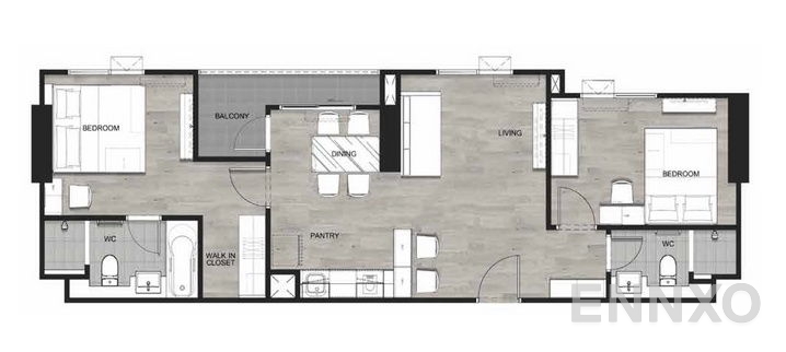 รูปแปลนห้อง 1 Bedroom TYPE G ของโครงการ Escent Rayong 2
