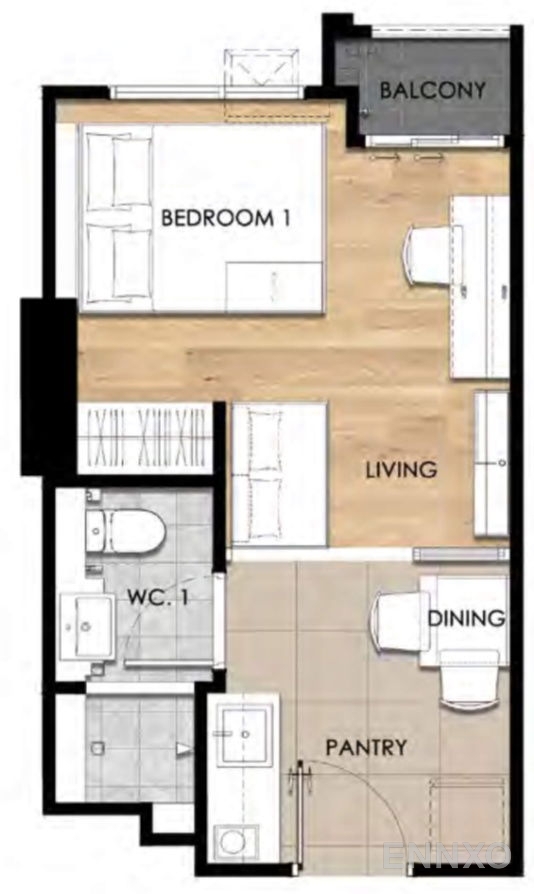 รูปแปลนห้อง Type A1M ของโครงการ เอสเซ็นท์ อุบลราชธานี