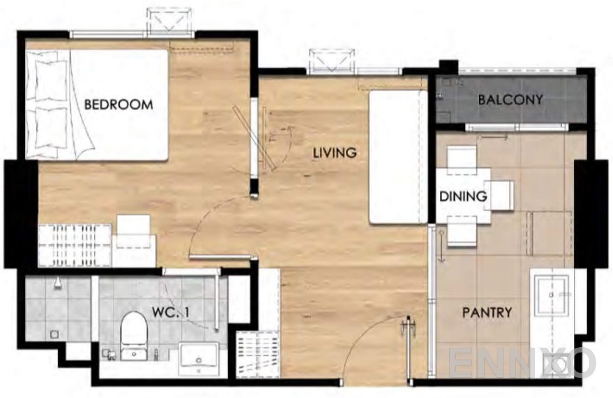 รูปแปลนห้อง Type C1 ของโครงการ เอสเซ็นท์ อุบลราชธานี
