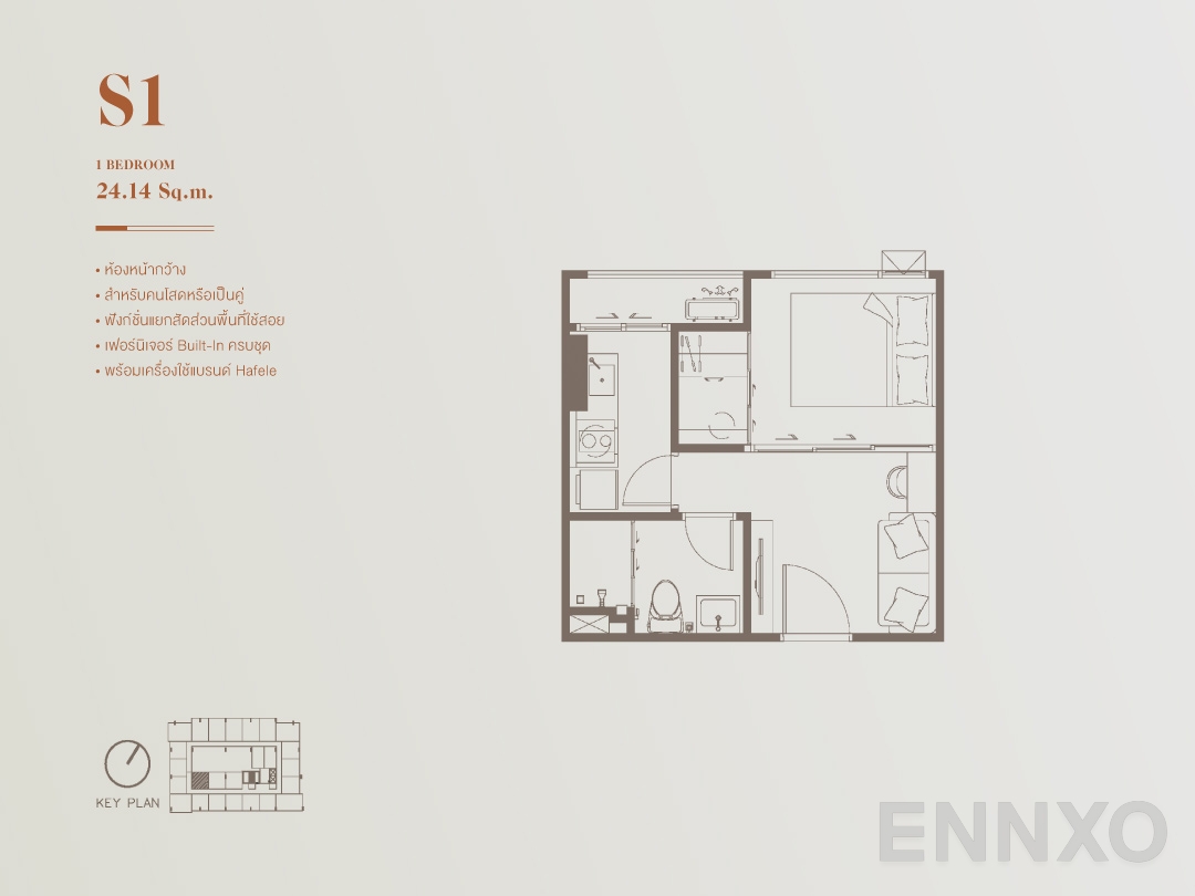 รูปแปลนห้อง S1 ของโครงการ เอสคิว สุขุมวิท 101/1