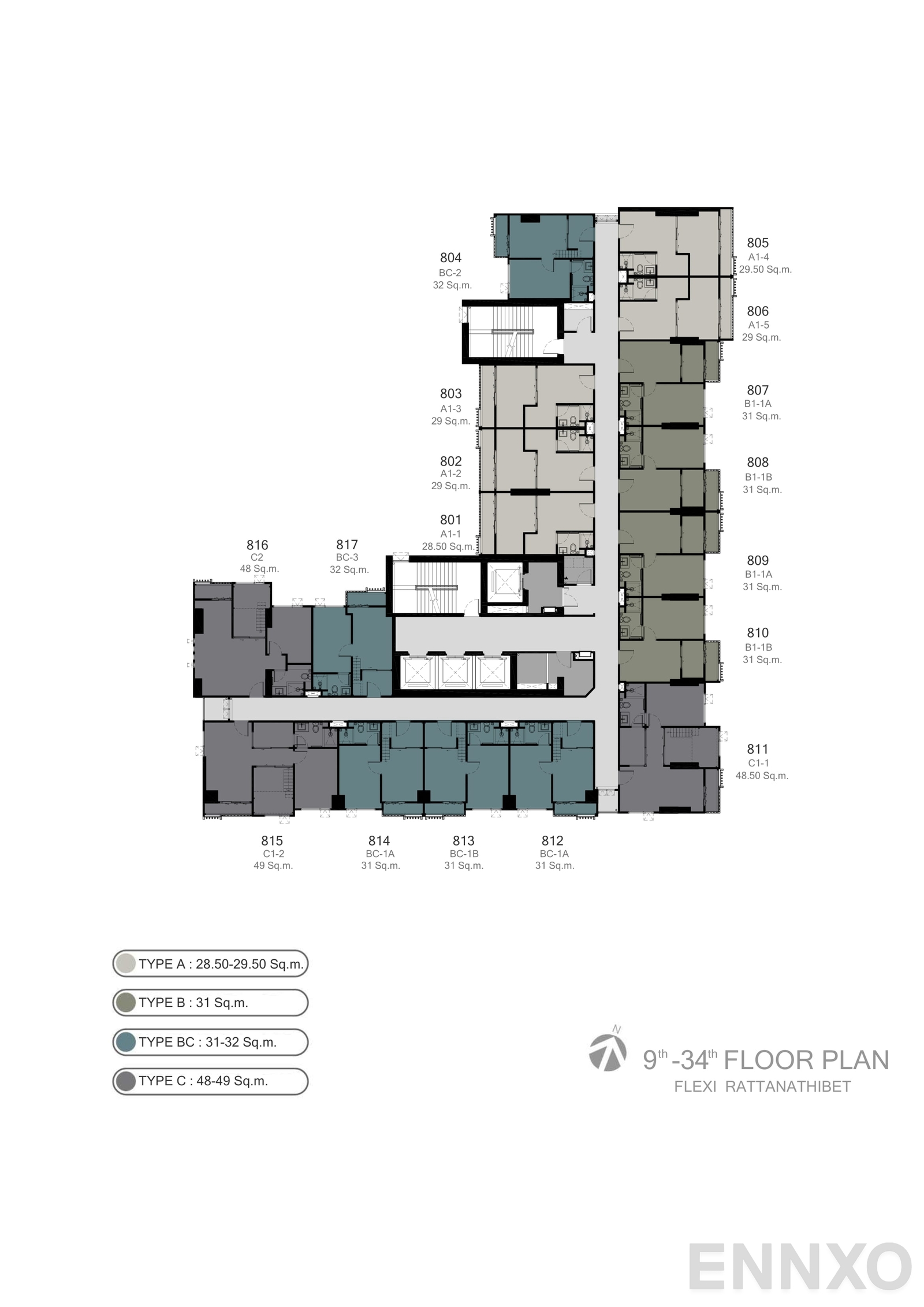 แปลนชั้น Floorplan ชั้น 9 - 34 ของโครงการ เฟล็กซี่ รัตนาธิเบศร์