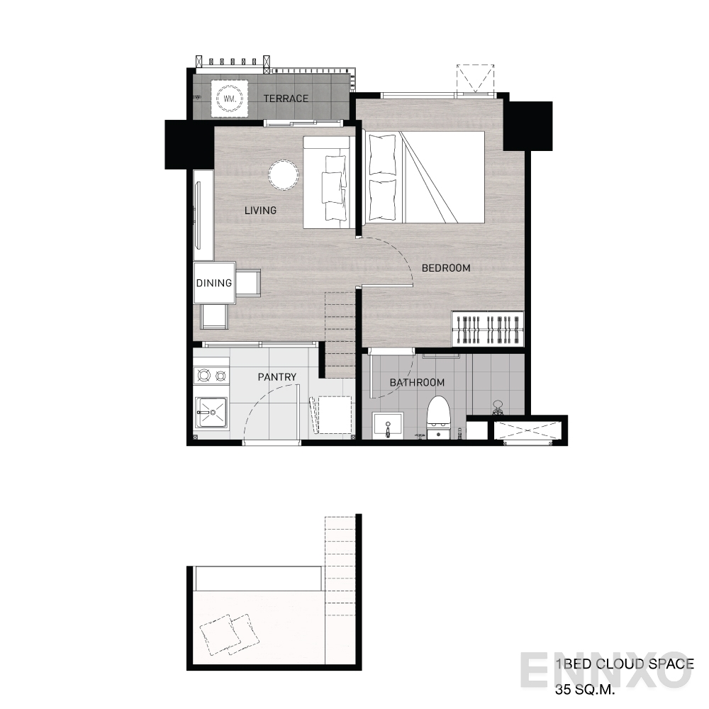 รูปแปลนห้อง 1BED Cloud Space ของโครงการ เฟล็กซี่ รัตนาธิเบศร์