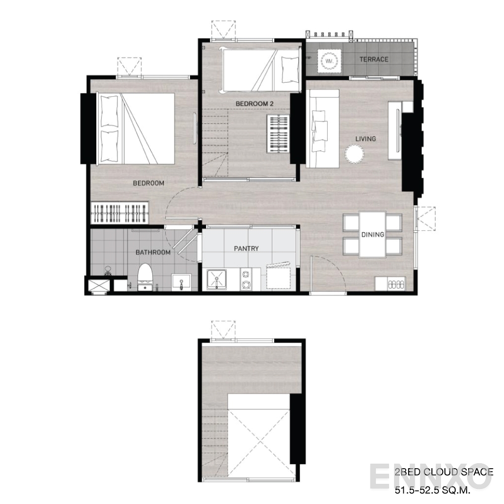 รูปแปลนห้อง 2BED Cloud Space ของโครงการ เฟล็กซี่ รัตนาธิเบศร์