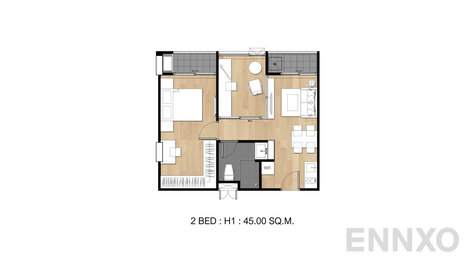 รูปแปลนห้อง Type H1 ของโครงการ Flexi Sathon - Charoennakhon