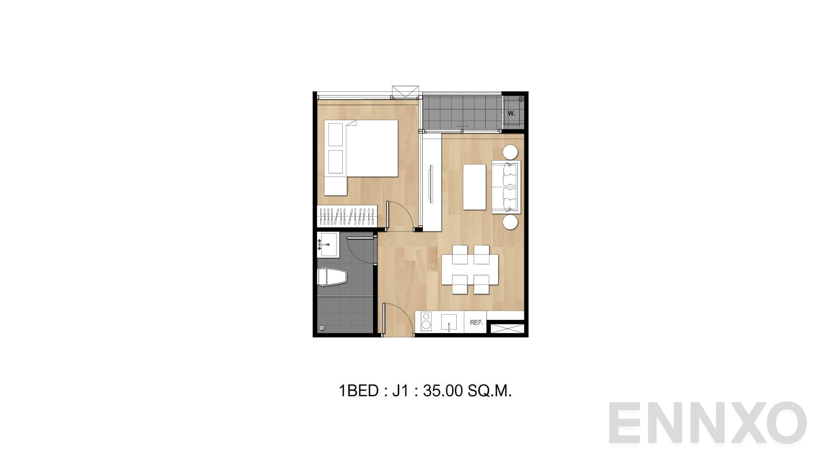 รูปแปลนห้อง Type J1 ของโครงการ Flexi Sathon - Charoennakhon