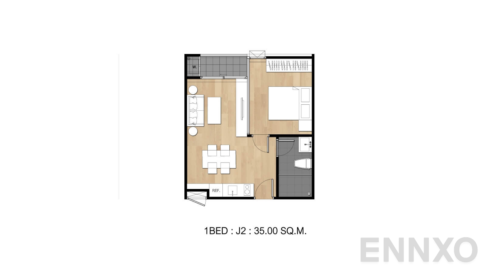 รูปแปลนห้อง Type J2 ของโครงการ Flexi Sathon - Charoennakhon