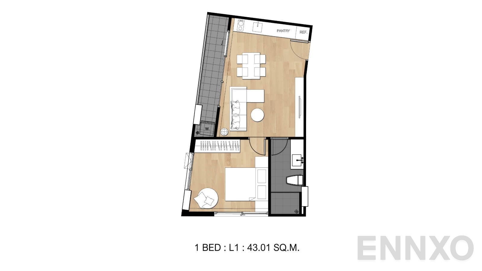 รูปแปลนห้อง Type L1 ของโครงการ Flexi Sathon - Charoennakhon