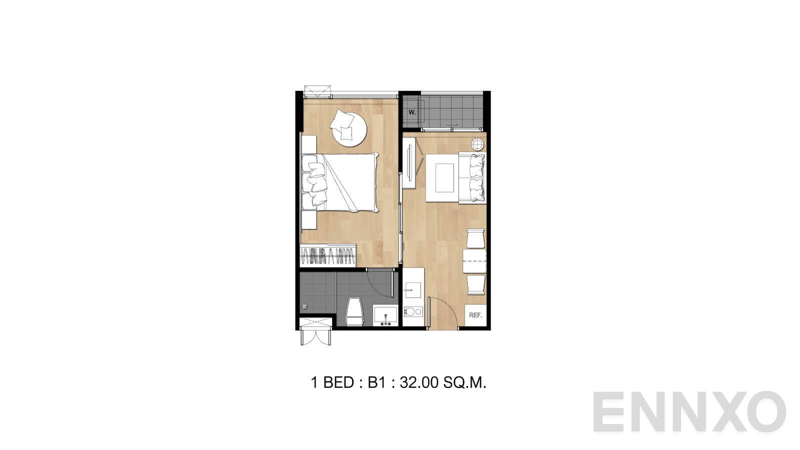 รูปแปลนห้อง Type B1 ของโครงการ Flexi Sathon - Charoennakhon