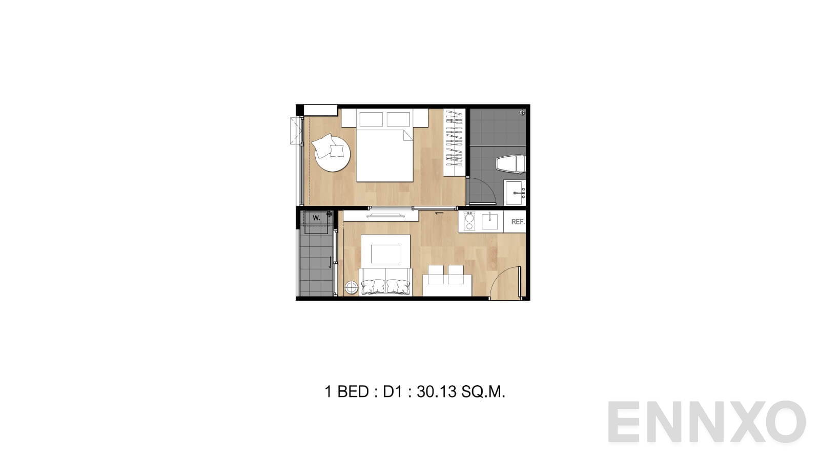 รูปแปลนห้อง Type D1 ของโครงการ Flexi Sathon - Charoennakhon