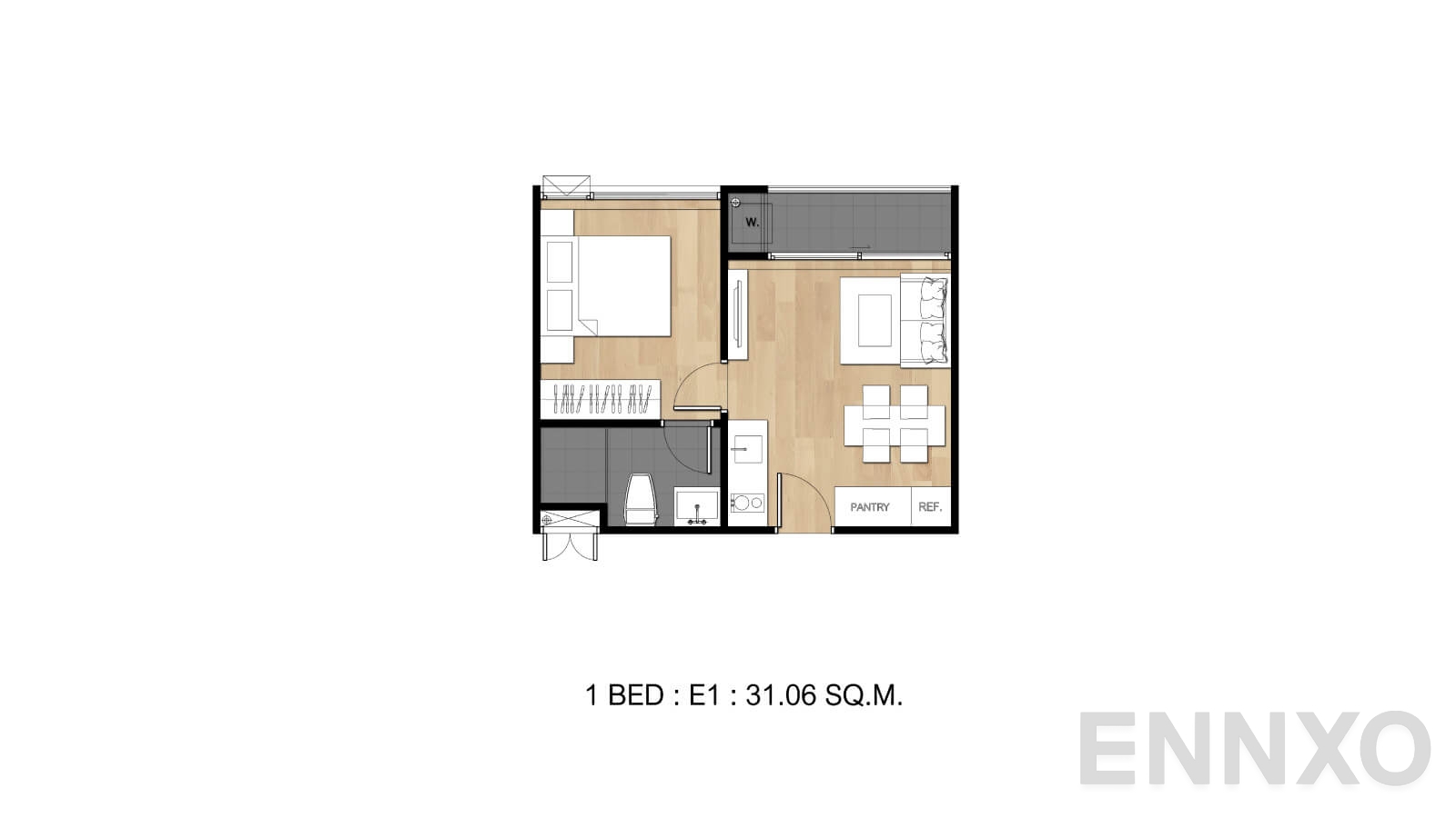 รูปแปลนห้อง Type E1 ของโครงการ Flexi Sathon - Charoennakhon