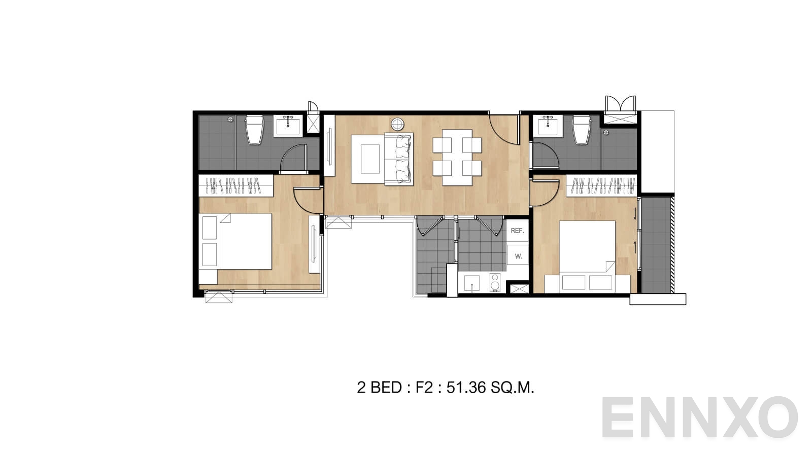 รูปแปลนห้อง Type F2 ของโครงการ Flexi Sathon - Charoennakhon