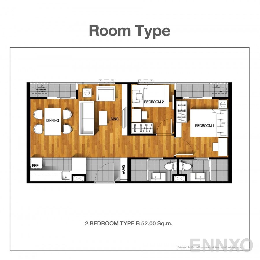 รูปแปลนห้อง Type B ของโครงการ เฟรช คอนโดมิเนียม