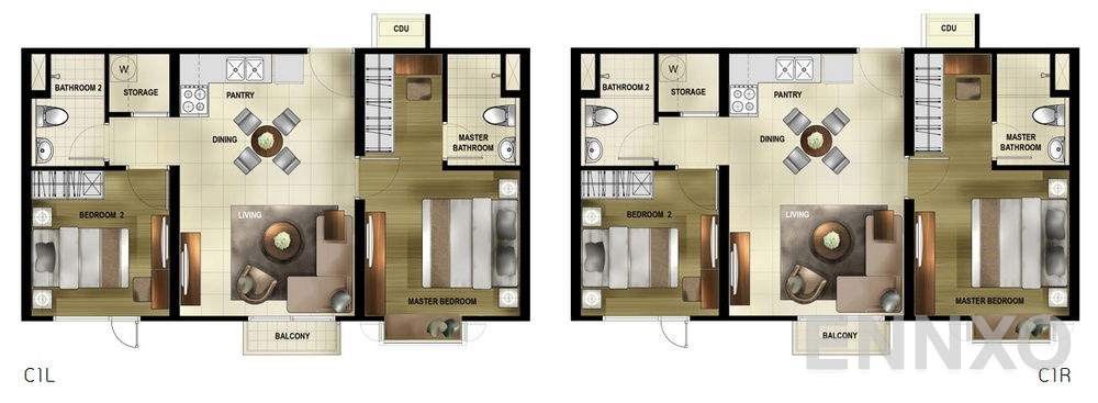 รูปแปลนห้อง 2 Bedroom ของโครงการ ฟิวส์ โมเบียส รามคำแหง สเตชั่น