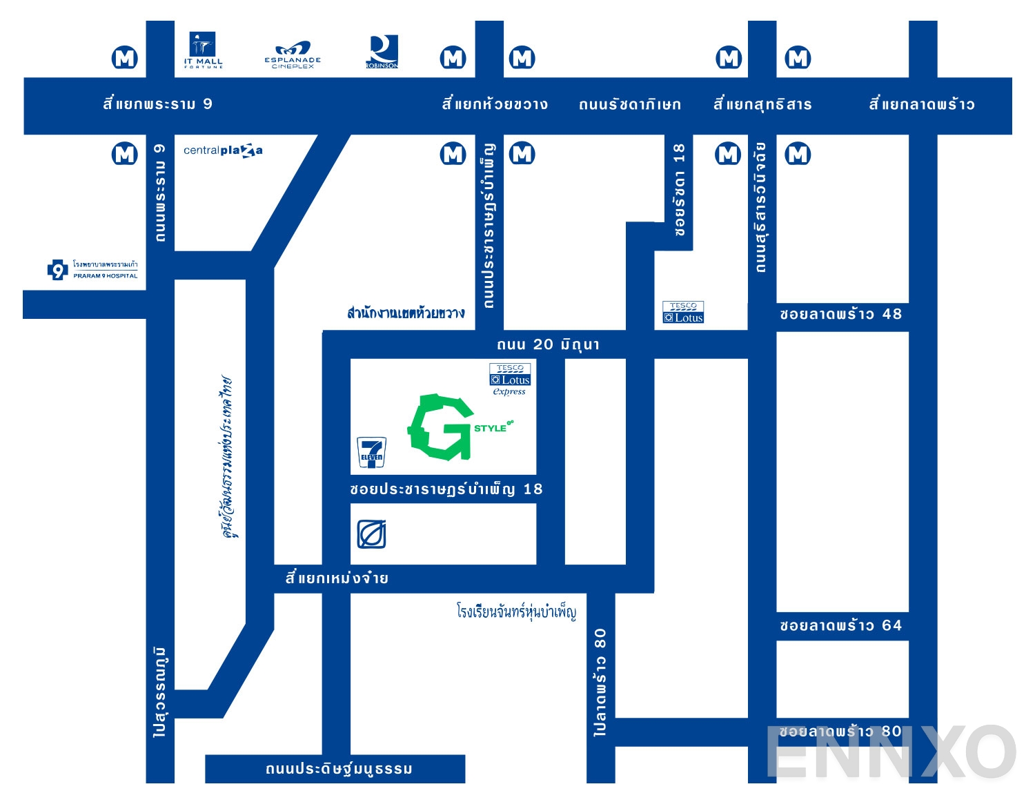 ภาพแผนที่แสดงที่ตั้งโครงการ G Style Condominium และสถานที่โดยรอบ